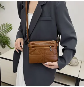 Washed soft leather crossbody bag for women, casual messenger shoulder bag with multi-pockets.