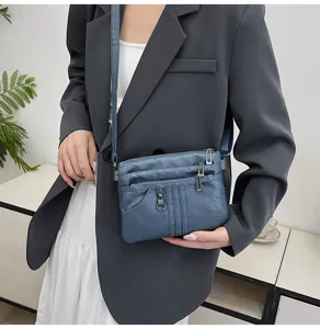 Women soft leather crossbody bag multi-pocket casual shoulder bag stylish daily purse