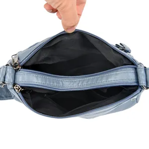 Borsa a tracolla da donna in morbida pelle casual multitasche borsa a spalla con zip