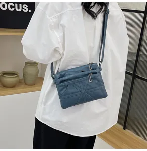 Women washed soft leather crossbody bag with multiple zippers small messenger shoulder bag