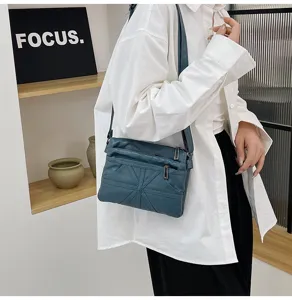 Detail view of the washed soft leather crossbody bag, featuring multiple zipper pockets.