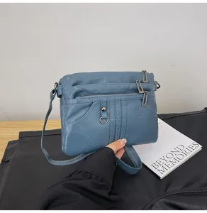 Washed soft leather women crossbody bag casual multi-pocket shoulder bag phone purse.