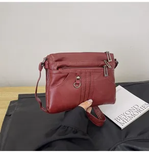 Women soft leather vintage casual shoulder bag multi pocket crossbody bag daily use