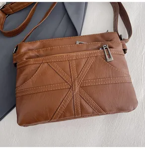 Soft leather mobile phone crossbody bag women casual washed shoulder messenger bag detail