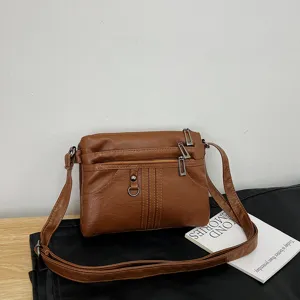 Washed Soft PU Leather Crossbody Bag Casual Multi Pocket Shoulder Bag Fashion Versatile Handbag For Women