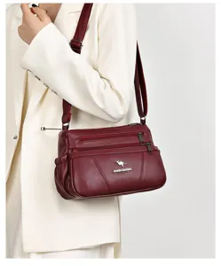 Stylish women shoulder bag soft leather multi pocket crossbody bag casual daily handbag