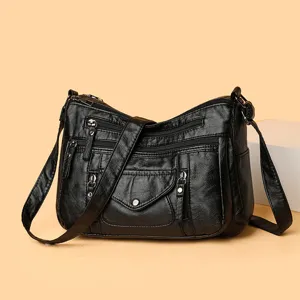 Damen Umhängetasche Weiches PU Leder Mehrfache Taschen Schultertasche Lässig Vintage Handtasche