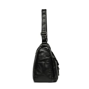 Waschleder Umhängetasche für Damen, mehrschichtige Schultertasche mit verstellbarem Gurt.