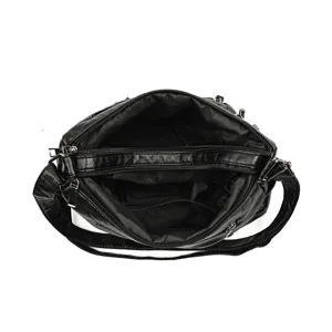 Schwarze Washed-Leder Umhängetasche, lässige Multi-Pocket Schultertasche für Damen und Alltag.