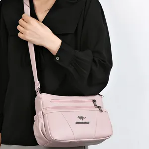 Women soft leather shoulder bag casual multi-pocket crossbody bag stylish daily handbag