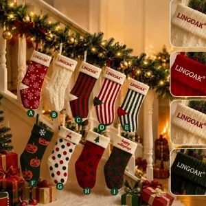 Calze di Natale in maglia da 18 pollici con motivi festivi per decorazioni natalizie