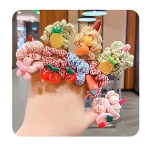 Bambine simpatici elastici per capelli quadri set con ciondoli resina frutta per acconciatura.