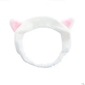 Bandeau oreilles de chat en peluche blanche doux mignon maquillage élastique lavage visage
