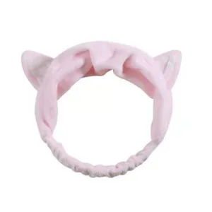 Joli bandeau oreilles de chat rose en peluche douce pour le maquillage quotidien et sport