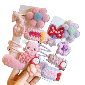 Cute plush hair clip set for kids, Korean style sweet floral hairpin hair accessories.