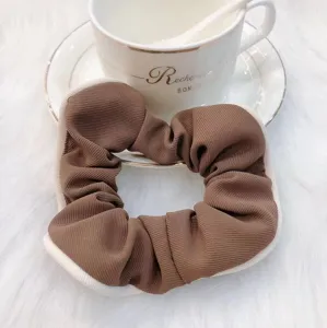 Korean style minimalist brown fabric hair scrunchie for women and girls ponytail holder accessories