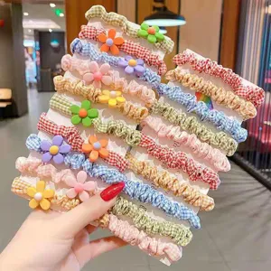 Set di elastici per capelli in tessuto per bambini con simpatici fiori, stile coreano.