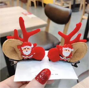 Pinzas para el Cabello de Navidad de Cuernos de Reno para Mujeres Niñas Lindas Papá Noel Reno Árbol de Navidad Pasadores Accesorios de Pelo de Fiesta Regalo