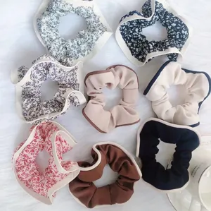 Korean style floral hair scrunchies set cute fabric hair ties for women and girls daily wear
