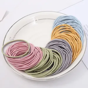 Colorful elastic hair ties detail view, high elasticity rubber bands for daily styling and ponytail.