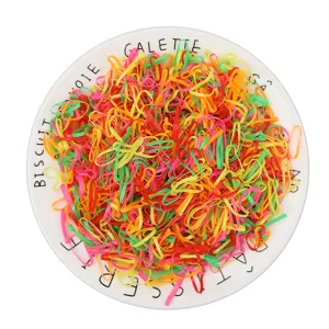Detailed view of colorful disposable hair rubber bands, vibrant assorted colors for styling.