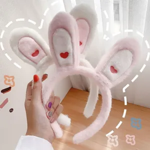Carino cerchietto con orecchie da coniglio in peluche per ragazze, morbido accessorio 3D.