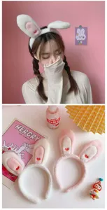 Fascia per capelli con orecchie di coniglio in peluche morbido soffice cerchietto carino kawaii