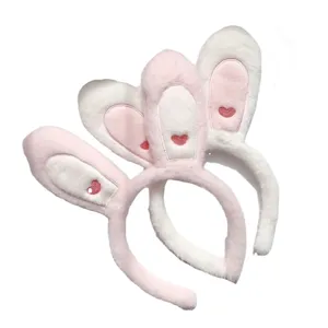 Fascia per capelli con orecchie da coniglio in peluche carina accessorio morbido per lavare il viso
