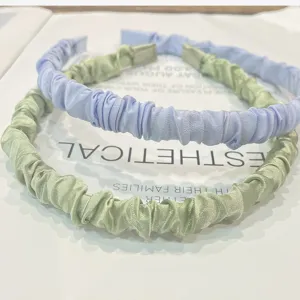 Korean style satin pleated headband set, sweet daily hair accessories for women and girls.