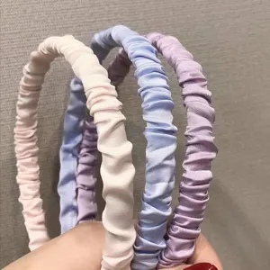 Satin ruched headband detail shot, sweet style soft hair hoop, comfortable daily hair accessory.