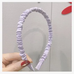 Lavender satin ruched headband for women, stylish pleated hair hoop and cute sweet hair accessory.
