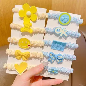 Cute kids hair scrunchies set korean style floral cartoon rubber bands sweet hair accessories