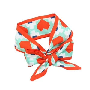 Chic pixelated heart print silk twilly scarf, versatile hair ribbon and neckerchief for stylish women.
