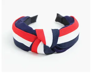 Korean style fabric cross knot headband wide brim red white blue striped hair hoop for women everyday
