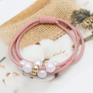 Korean style high elasticity pearl hair tie fashion pink hair rope rubber band accessory