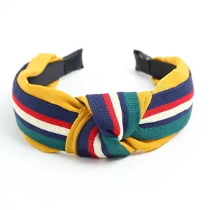 Korean Style Preppy Fabric Knotted Headband Wide Striped Hair Hoop for Women Main View