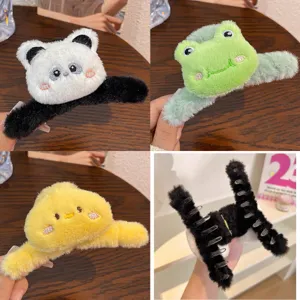 Lindas Pinzas para el Cabello de Peluche de Animales para Mujeres Niñas Panda Rana Pato Horquilla de Dibujos Animados Estilo Preppy Accesorios