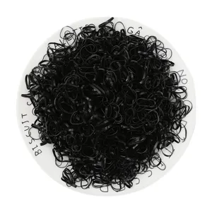 Black elastic hair bands bulk pack, small rubber hair ties for women and kids styling.