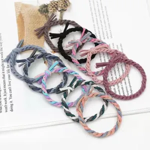Korean style braided hair ties colorful elastic hair ropes handmade hair accessories detail view