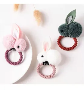 Schattige pluche konijn haarscrunchy voor kinderen, zachte elastische haarband set.