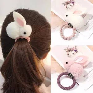 Schattige Pluche Konijn 3D Elastische Haarbanden Kinderen Zoete Bunny Haarstrikjes Hoge Elasticiteit Rubberen Band Haaraccessoires Voor Meisjes