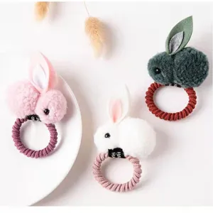 Schattige pluche konijnen haarelastiekjes voor kinderen, zachte 3D bunny haarelastiek met rek.