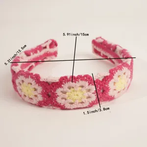 Boho crochet headband with floral pattern, wide knit hair hoop for women and girls daily wear.