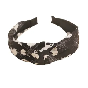 Halloween ghost spiderweb print knotted fabric headband for women daily and party wear