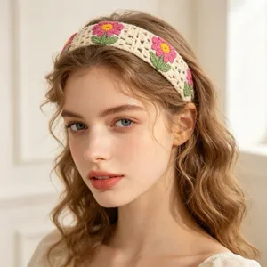 Bandeau floral au crochet, cerceau de cheveux creux en tricot, accessoire de vacances doux.