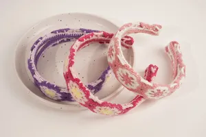 Bohemian crochet headband wide knit hair hoop handmade floral hair accessories for women