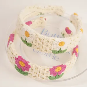 Bandeau floral au crochet bohème doux cerceau de cheveux tricoté creux femmes vacances