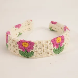 Serre-tête crochet bohème avec broderie florale, accessoire de cheveux femme style vacances