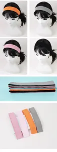 Detailed view of elastic knitted sports headband, showing various colors and texture closely.