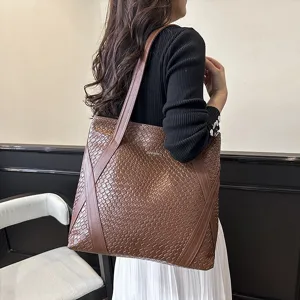 Vintage PU Leather Woven Tote Bag For Women Large Capacity Shoulder Bag Minimalist Commuter Handbag All-Match Big Bag